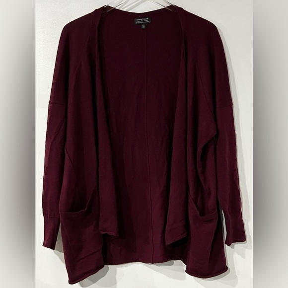 Lord & Taylor Extra Fine Merino Cardigan in Bordeaux M - Picture 1 of 5